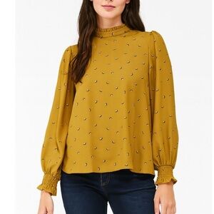 Mimi + Daphne Mustard yellow long sleeve light weight blouse Made in USA Sz L